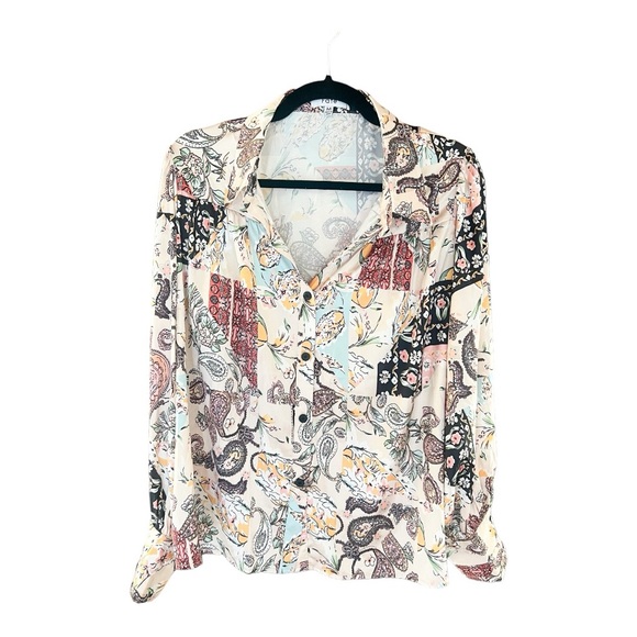 🤎 NEW SO INTO YOU TAUPE MULTI PRINT TOP ~ Medium - Picture 3 of 3